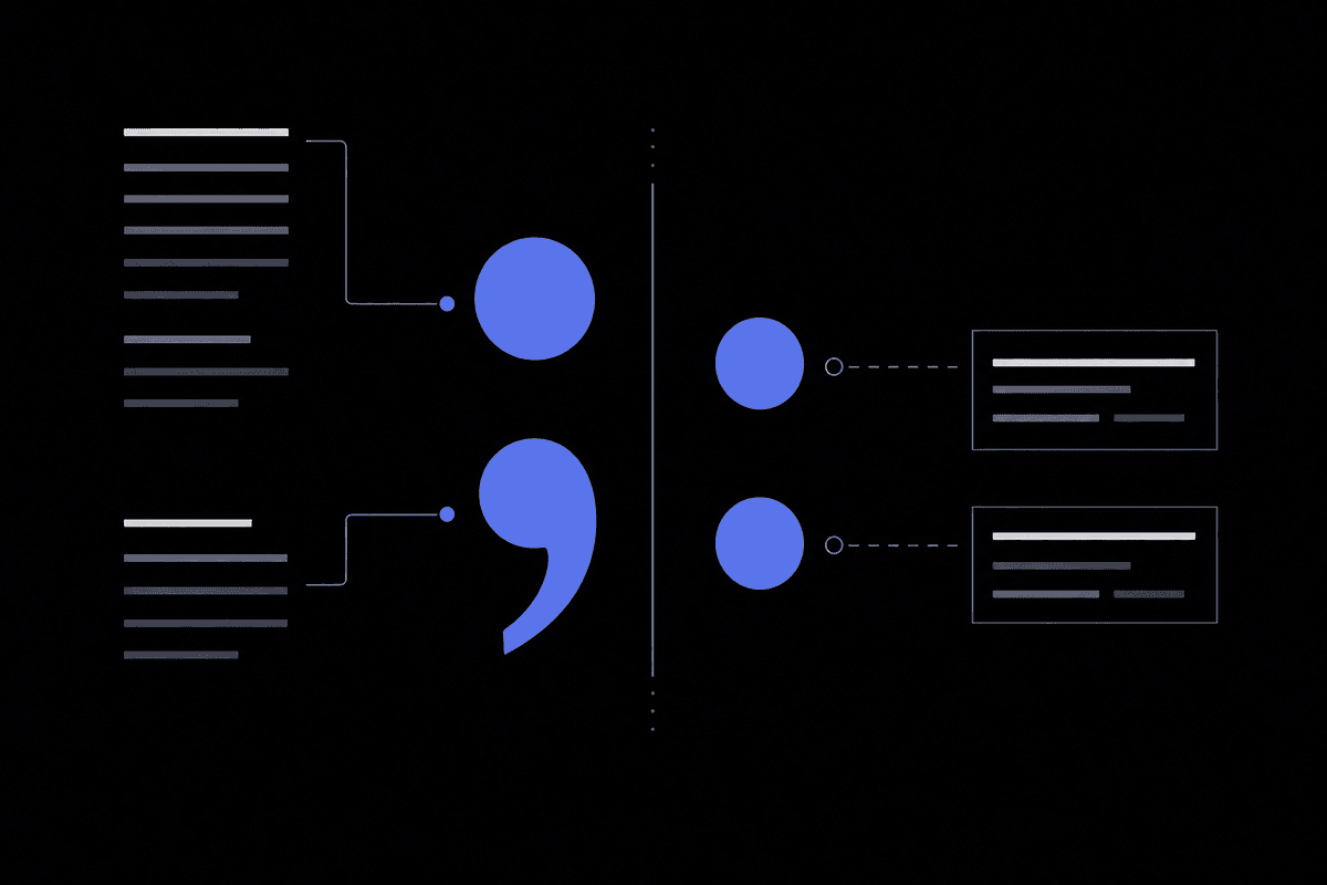 Notebook showing semicolon and colon punctuation marks side by side on a clean white desk — when to use semicolons vs colons