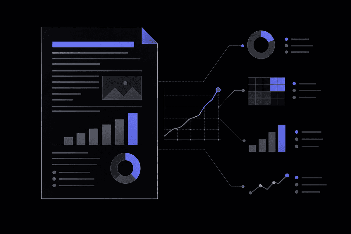 Writer at a modern desk with floating content marketing statistics and analytics charts in 2026