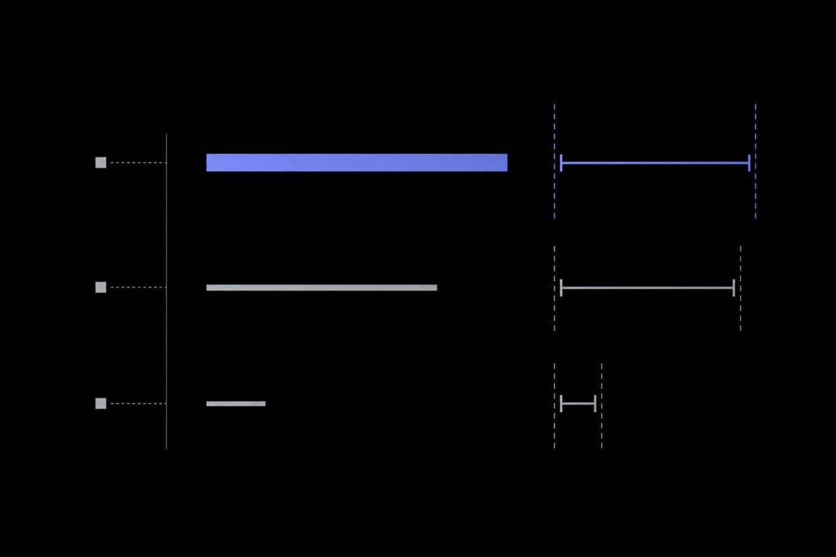 Three typographic marks — hyphen, en dash, and em dash — illustrated at increasing lengths with abstract editorial geometry s